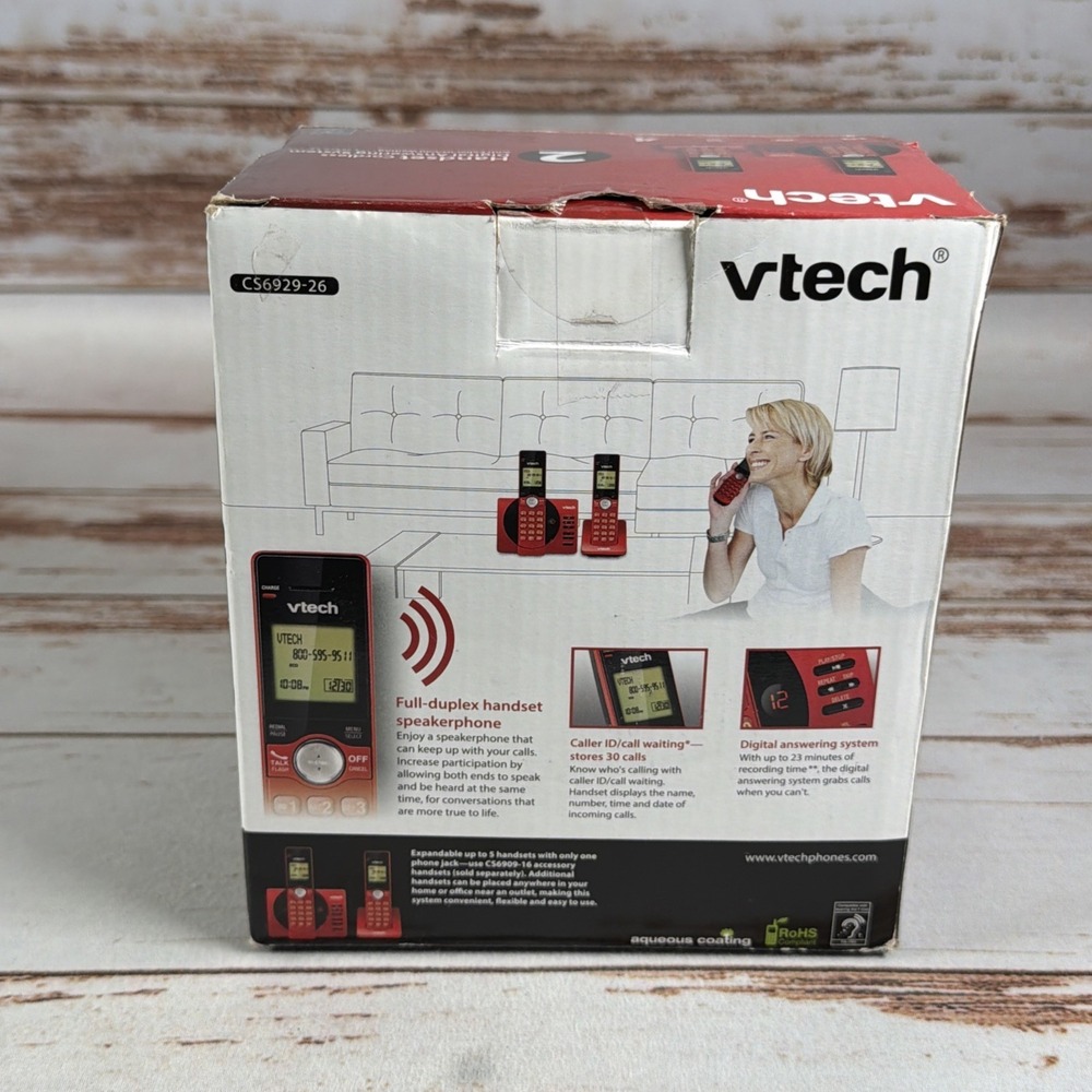VTech CS6929-16 Red Cordless Phone 2 Handset Answering System - Picture 5 of 5